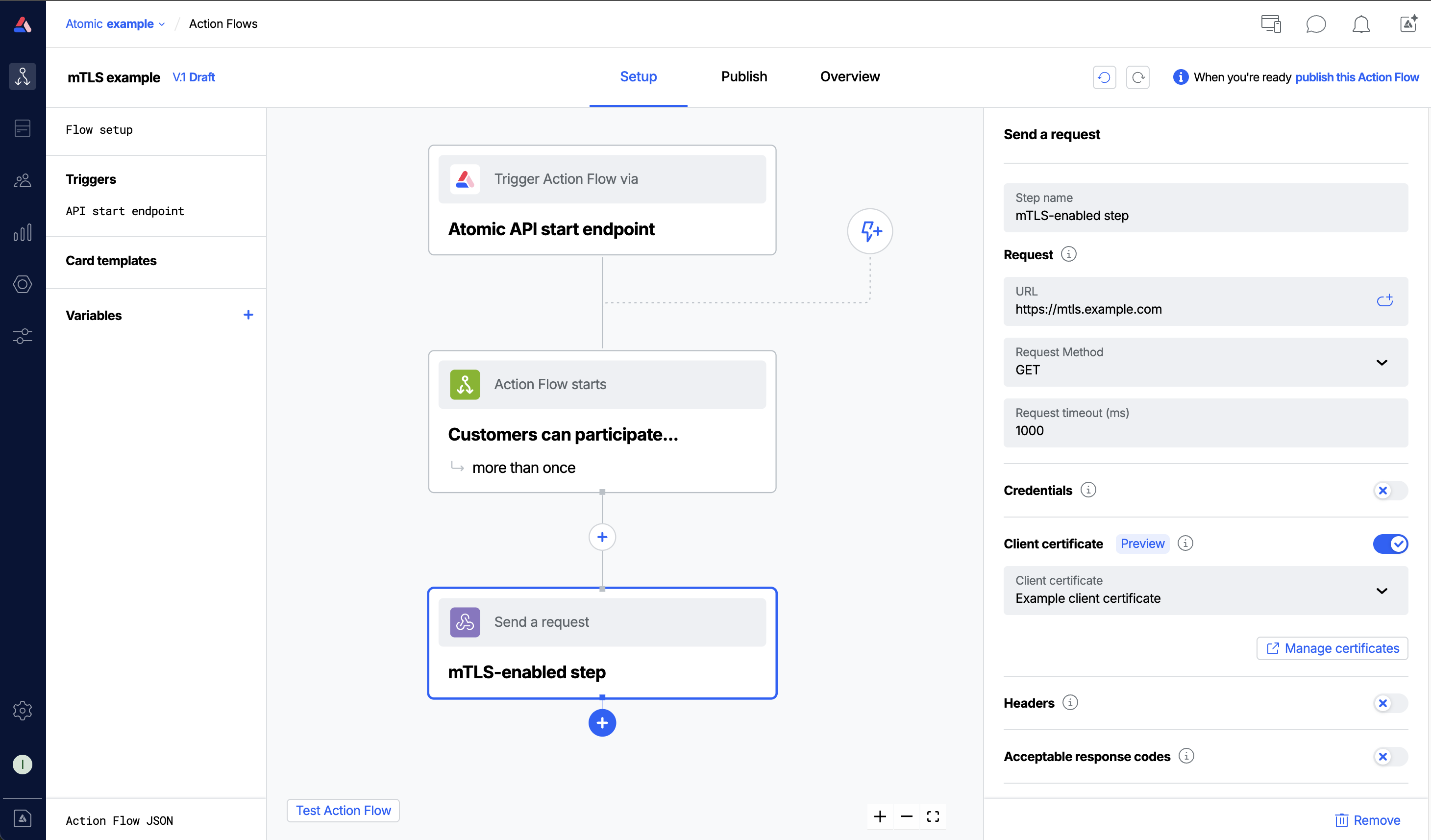 Client certificate selector in the Send Request step configuration