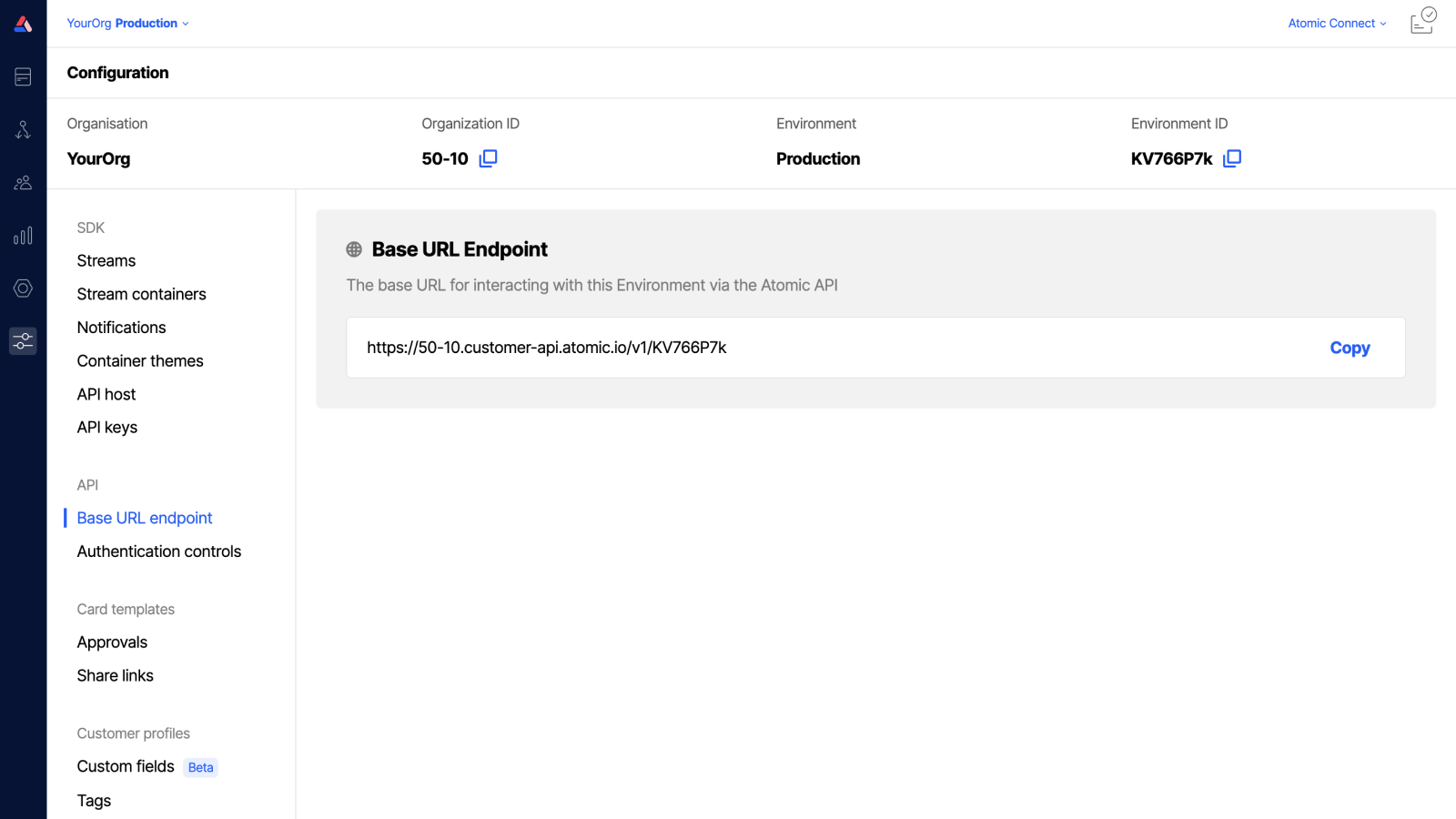 Workbench view of API base URL details