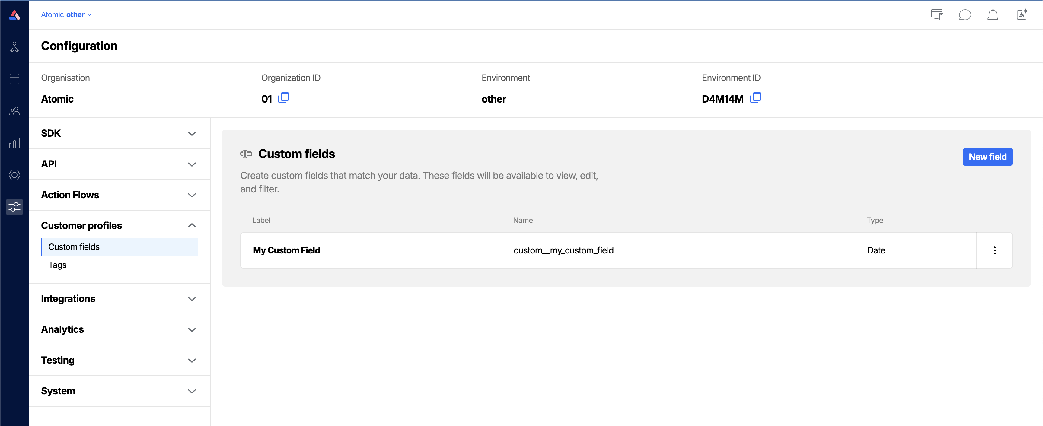 Screenshot of Custom fields config screen