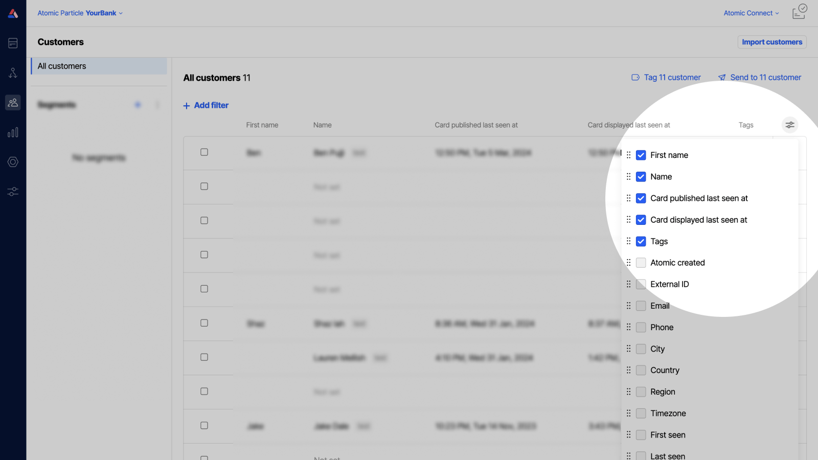 Screenshot of Custom fields config screen