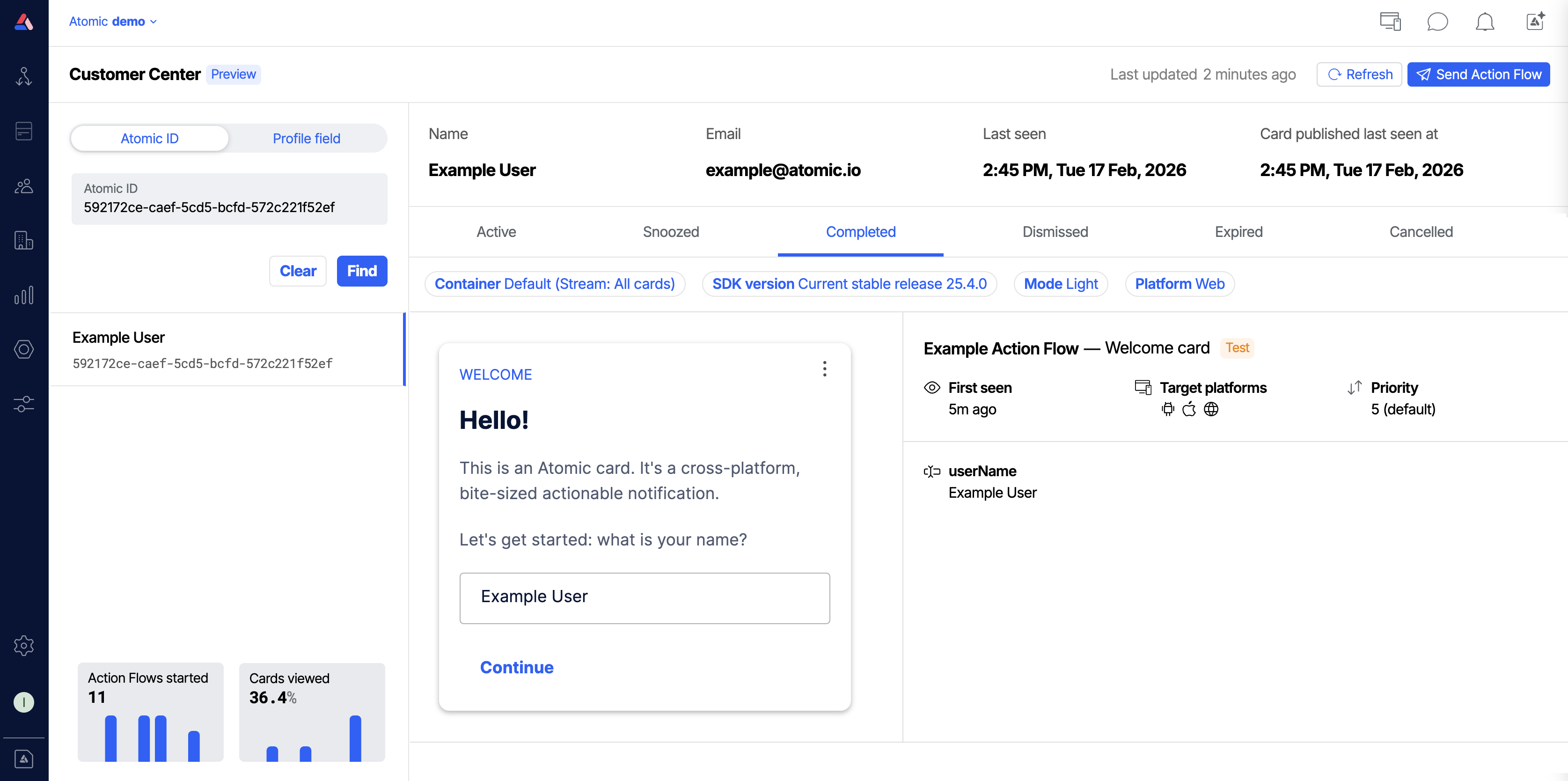 Workbench view of viewing a customer in the Customer Center