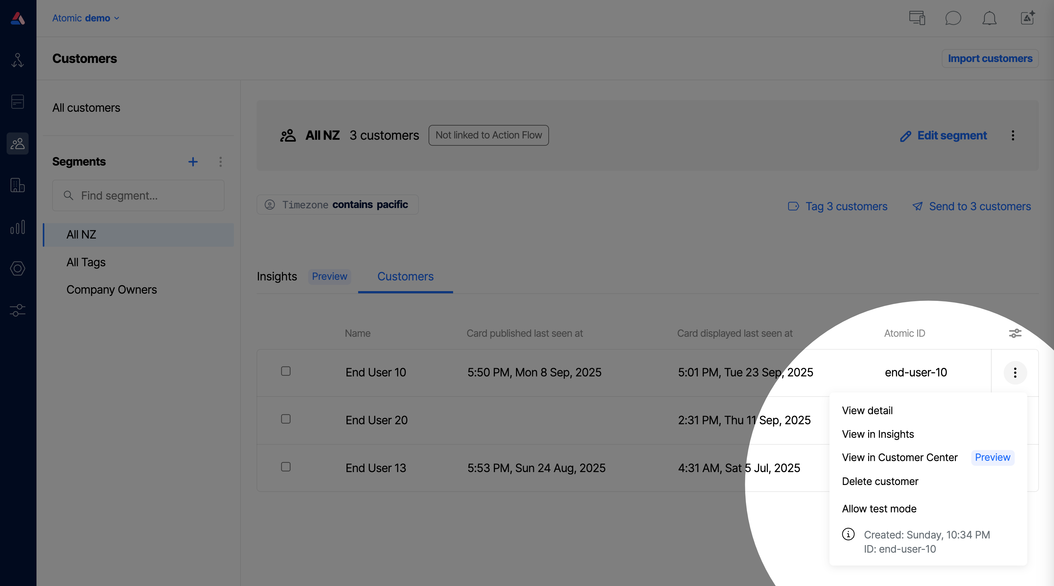 Workbench view of opening the Customer Center from the Customers page