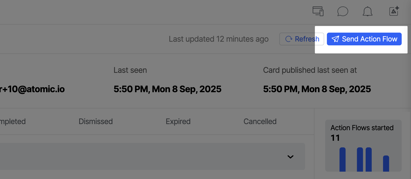 Workbench view of sending an Action Flow to a customer from the Customer Center