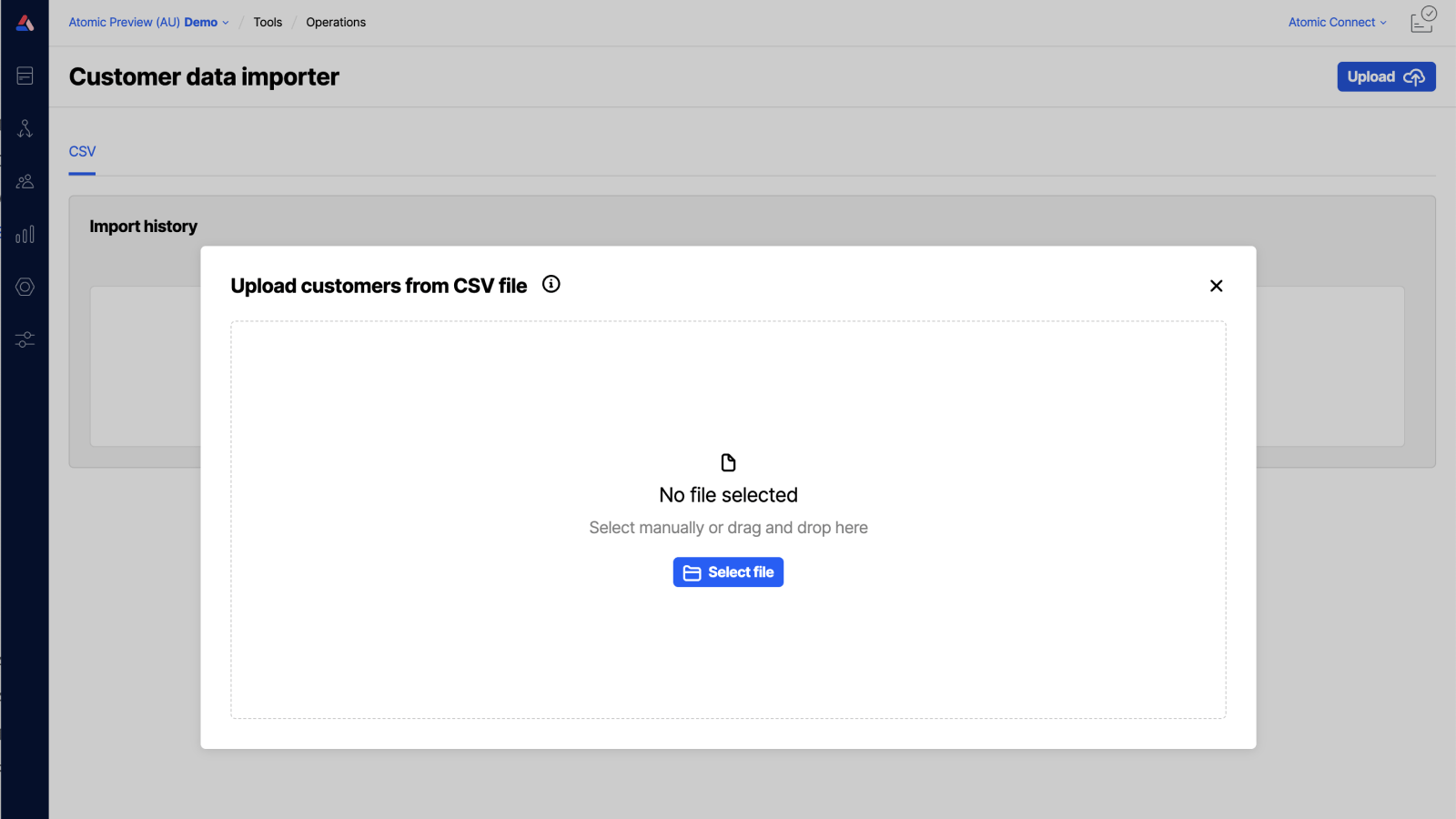 Workbench view of customer data importer tool