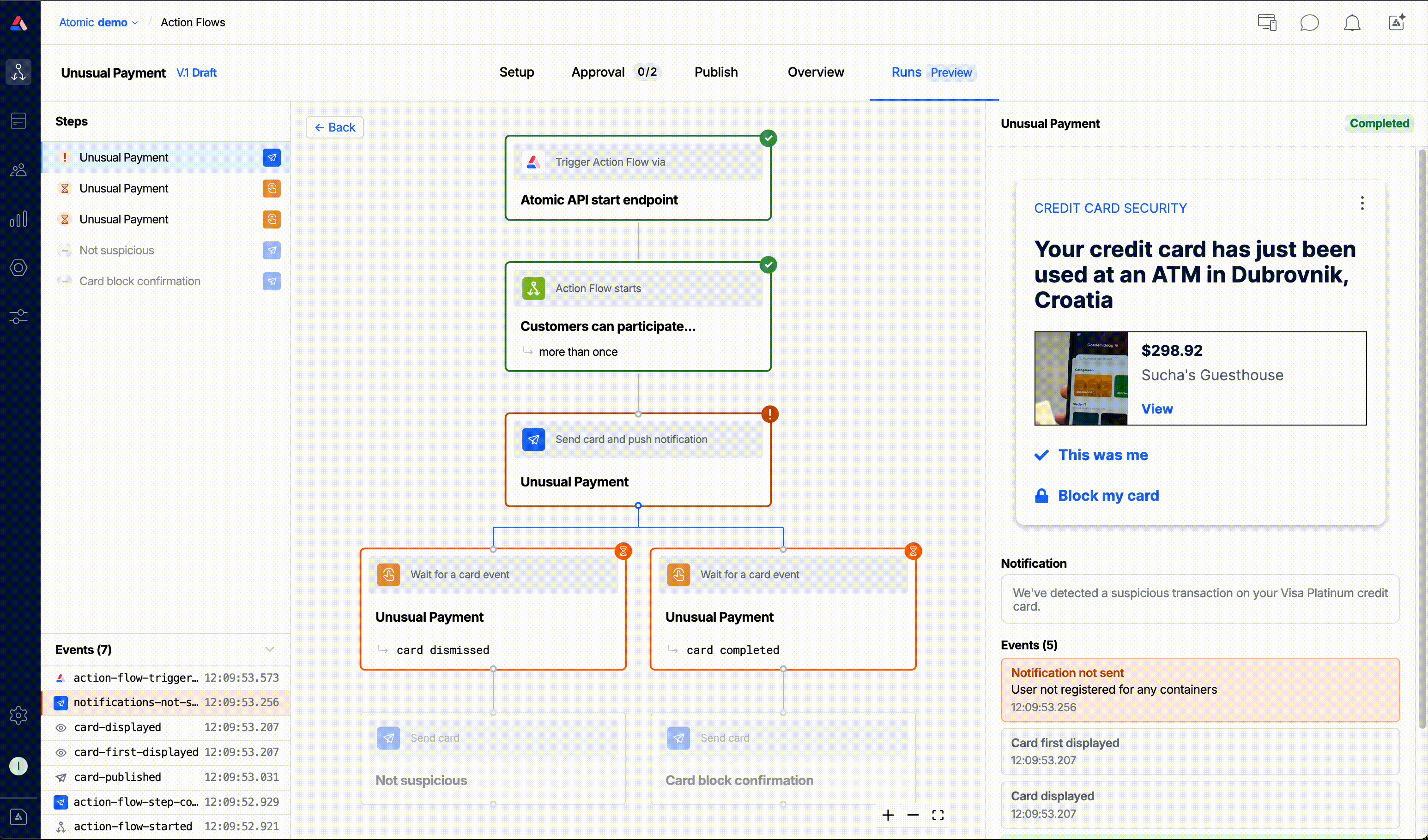 A live view of an Action Flow as the user is interacting with it