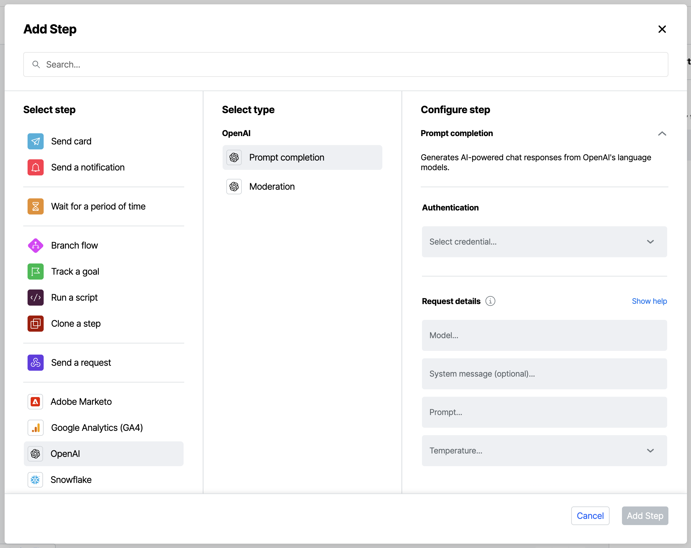 OpenAI pre-configured step