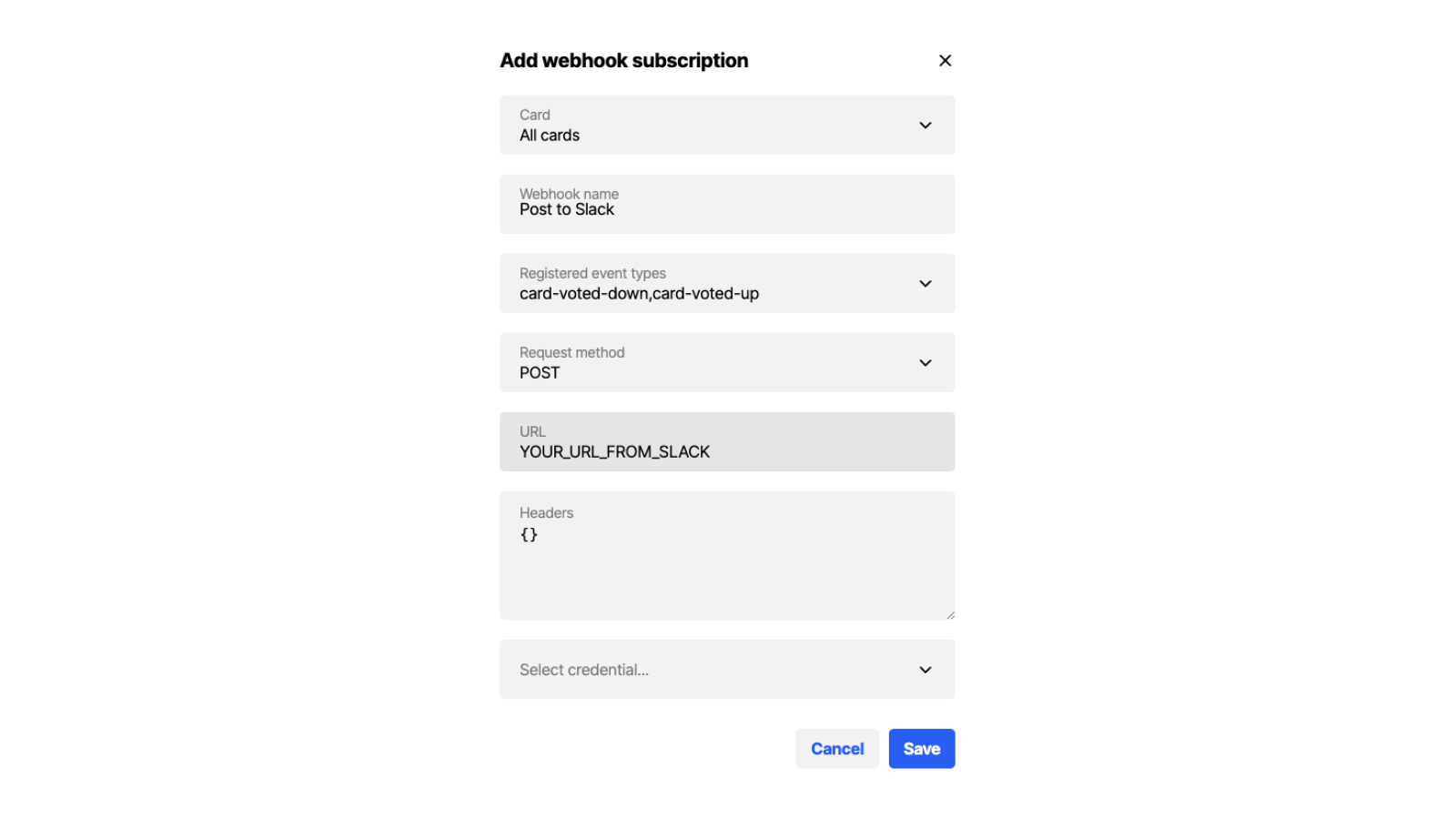 Screenshot of configuring the webhook subscription in Atomic