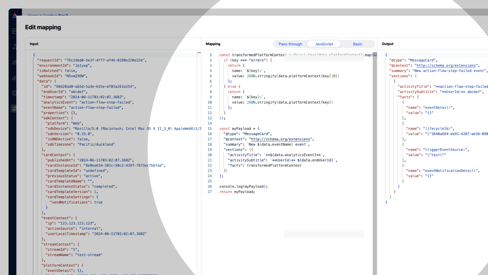 Screenshot of configuring the webhook subscription in Atomic