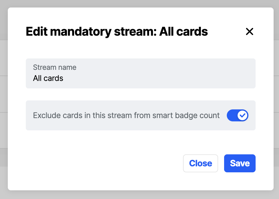 Workbench view of the option toggling background notifications at stream level