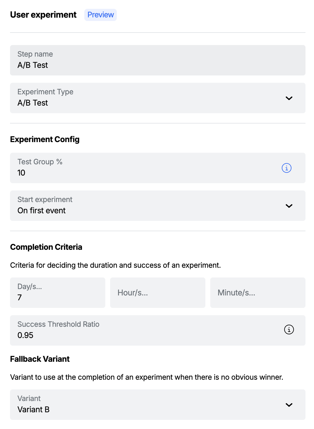 User Experiment Config Settings